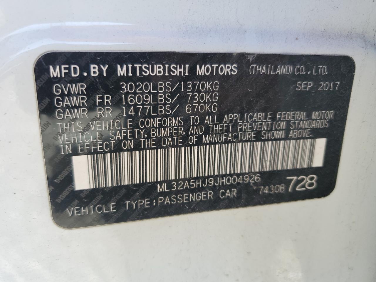 2018 Mitsubishi Mirage Gt VIN: ML32A5HJ9JH004926 Lot: 84046264