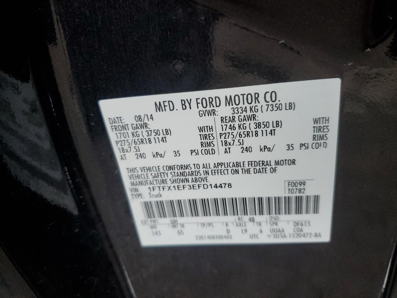 VIN 1FTFX1EF3EFD14478 2014 FORD F-150 no.12