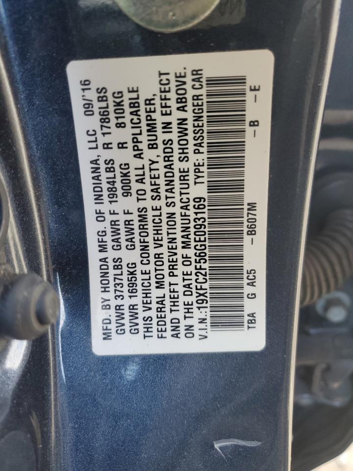 VIN 19XFC2F56GE093169 2016 HONDA CIVIC no.12