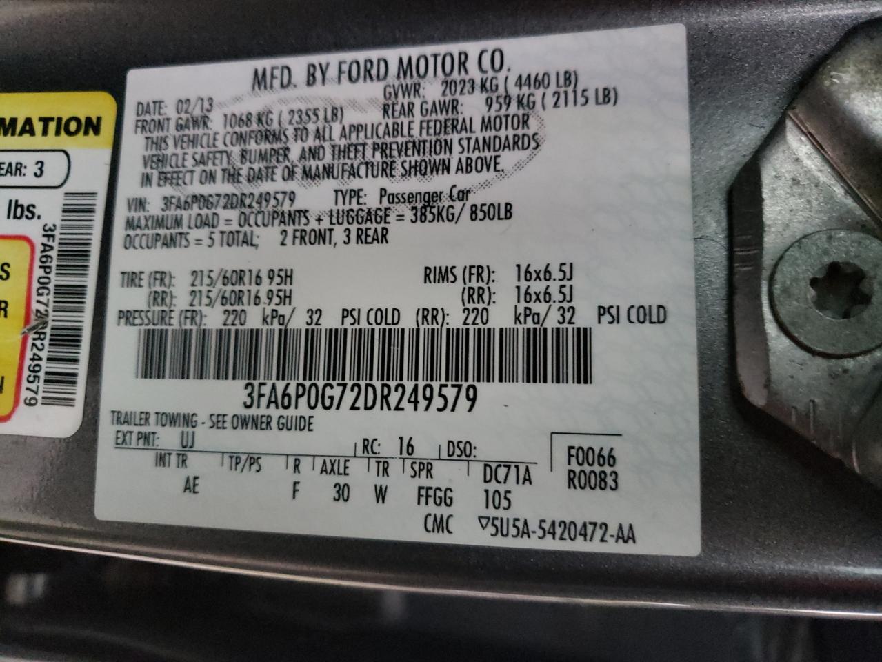 VIN 3FA6P0G72DR249579 2013 FORD FUSION no.12