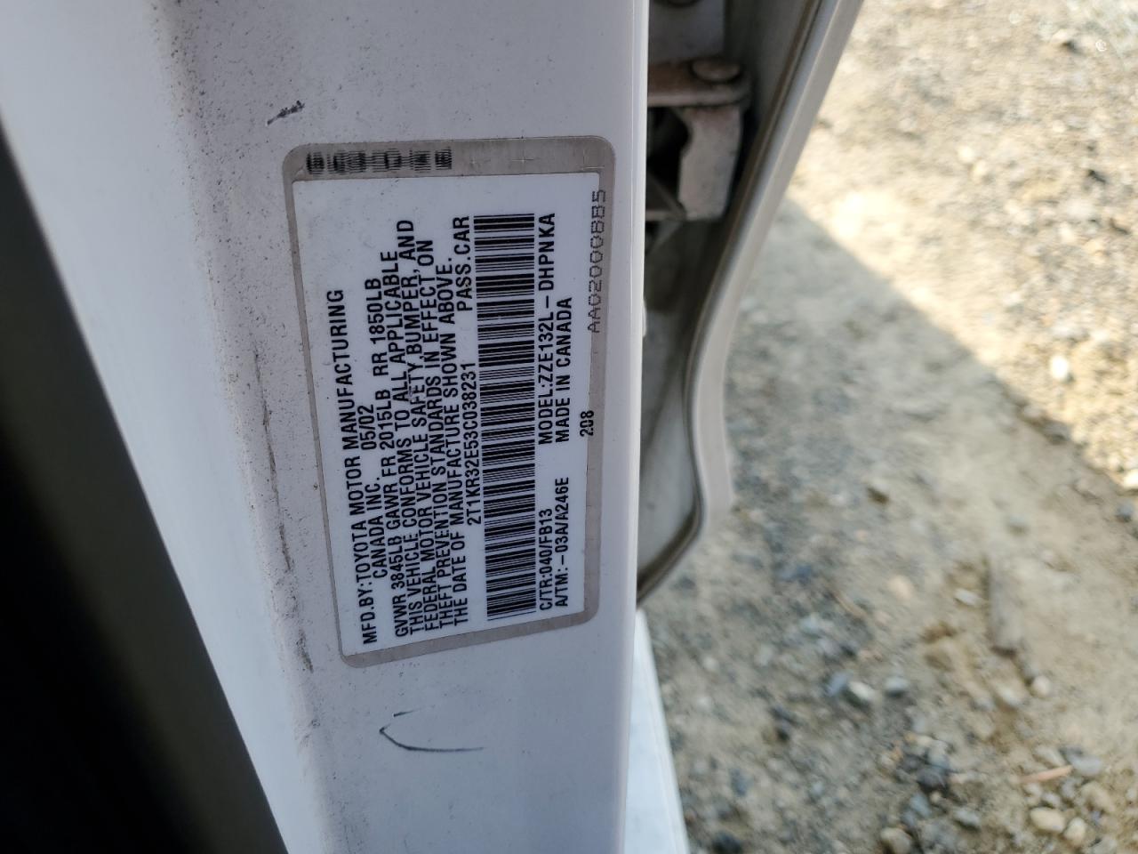 2003 Toyota Corolla Matrix Xr VIN: 2T1KR32E53C038231 Lot: 83606314