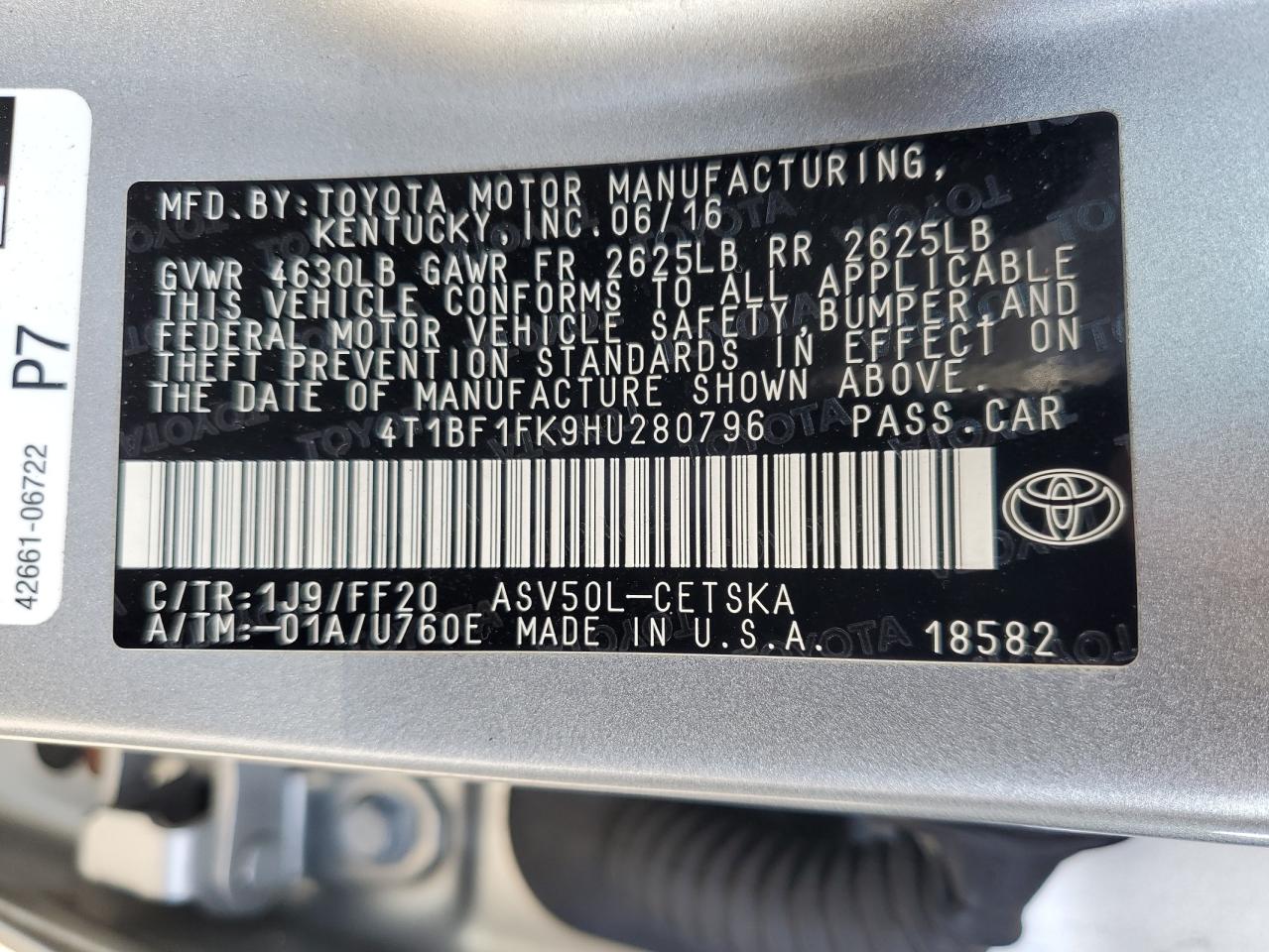 VIN 4T1BF1FK9HU280796 2017 TOYOTA CAMRY no.12