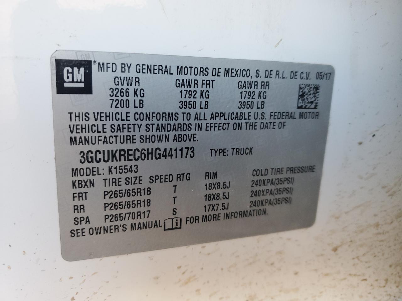 2017 Chevrolet Silverado K1500 Lt VIN: 3GCUKREC6HG441173 Lot: 85289074