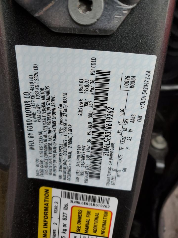 2020 Lincoln Mkz Reserve VIN: 3LN6L5E93LR619262 Lot: 86196534