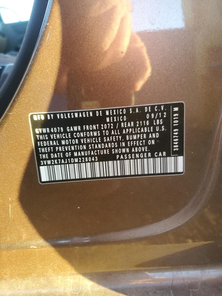 2013 Volkswagen Jetta Base VIN: 3VW2K7AJ1DM228043 Lot: 85346064