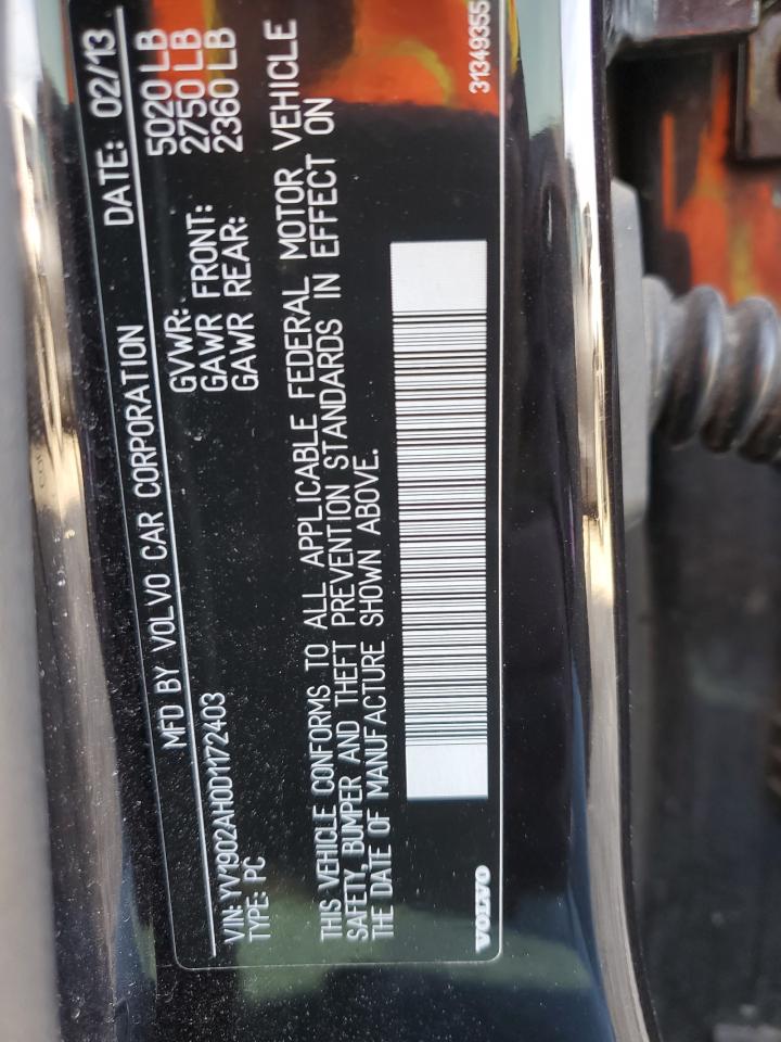 2013 Volvo S80 T6 VIN: YV1902AH0D1172403 Lot: 82343234