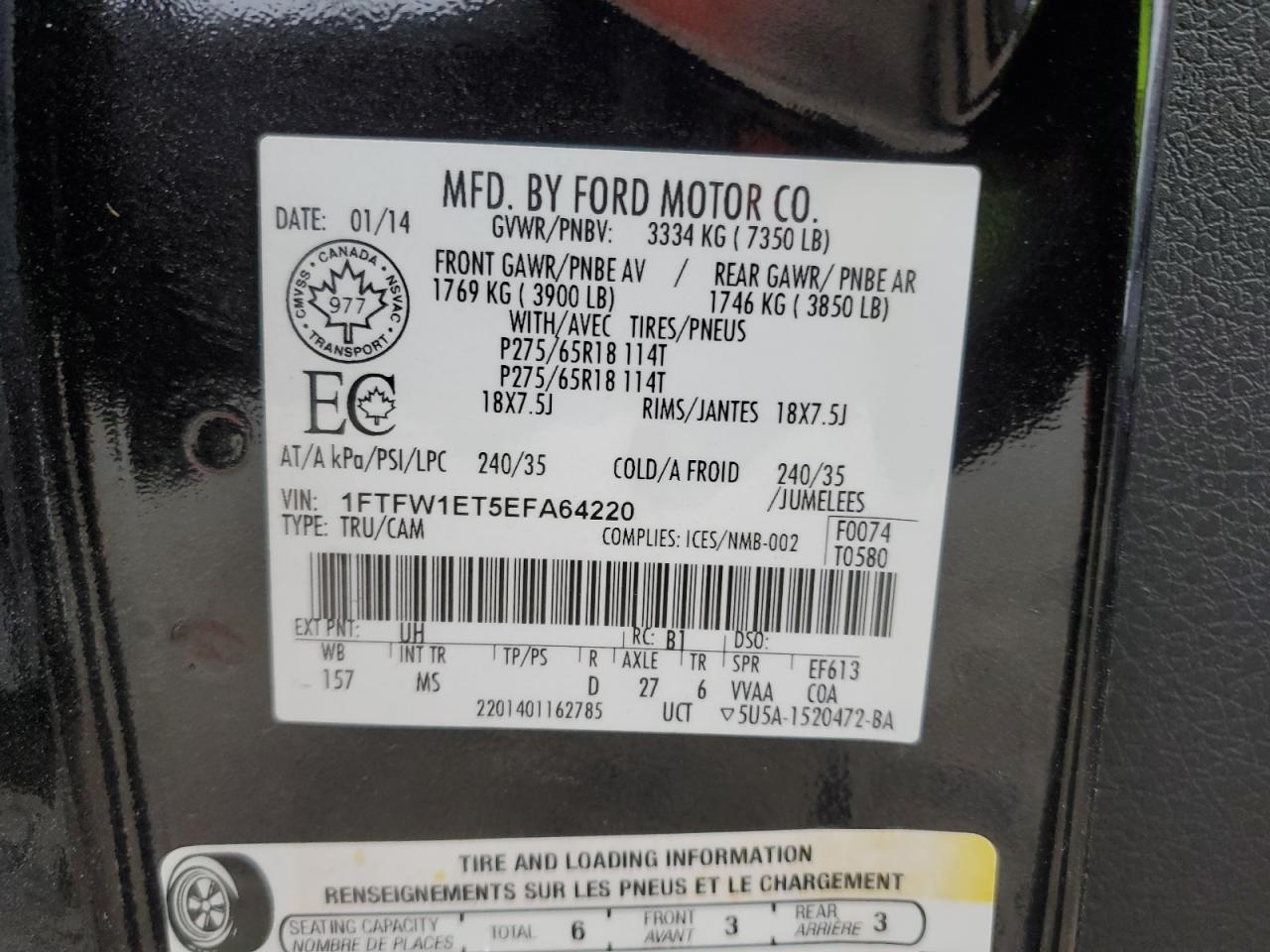 VIN 1FTFW1ET5EFA64220 2014 FORD F-150 no.12