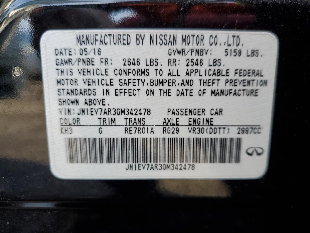 VIN JN1EV7AR3GM342478 2016 INFINITI Q50 no.13