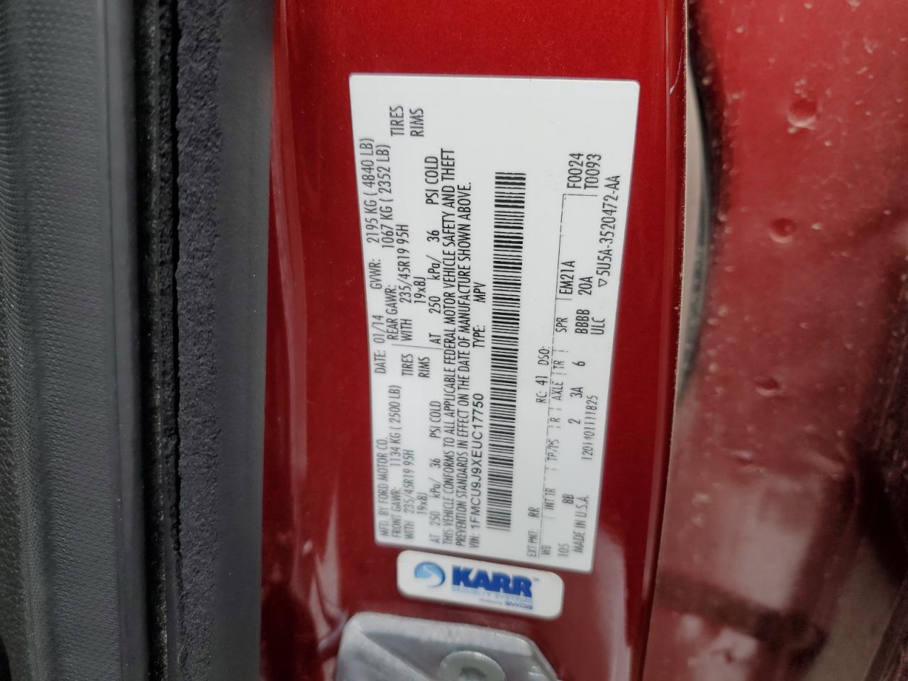 2014 Ford Escape Titanium VIN: 1FMCU9J9XEUC17750 Lot: 86619524