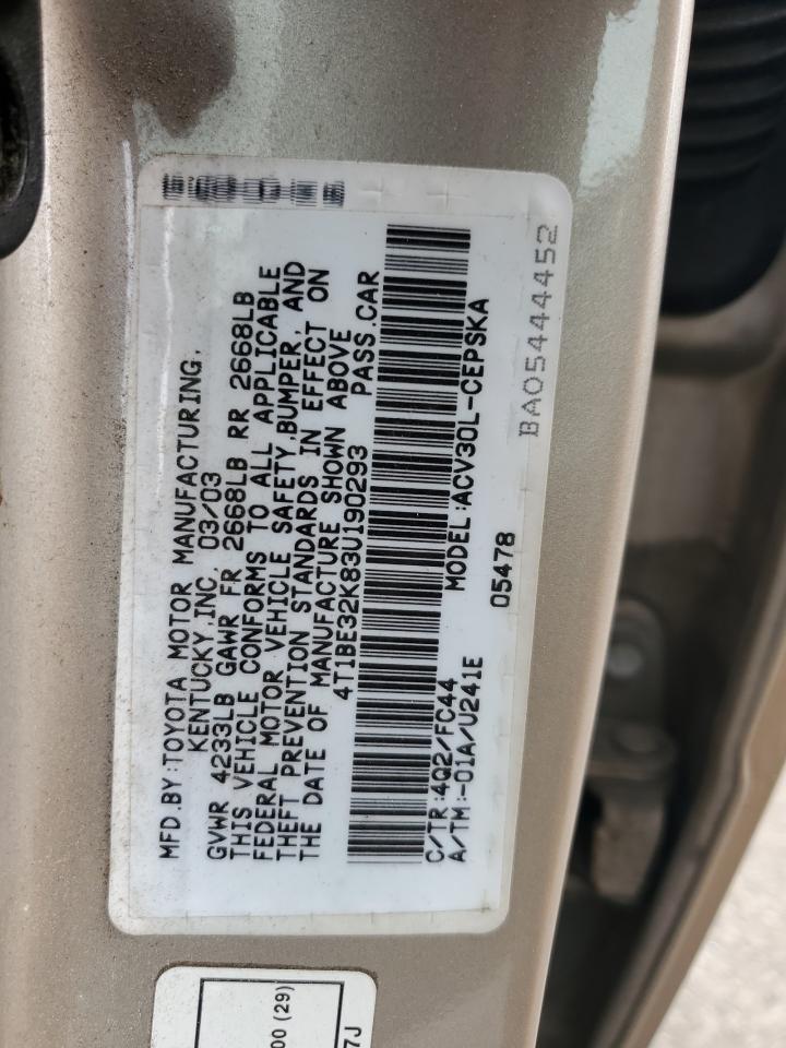 2003 Toyota Camry Le VIN: 4T1BE32K83U190293 Lot: 86427594