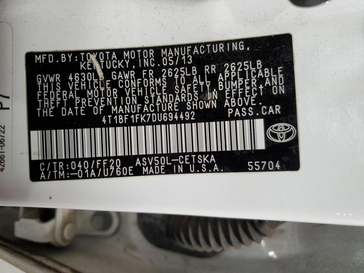 VIN 4T1BF1FK7DU694492 2013 TOYOTA CAMRY no.12