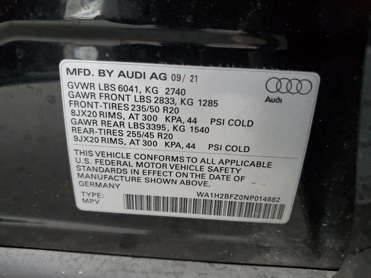 VIN WA1H2BFZ0NP014682 2022 AUDI Q4 E-TRON no.14