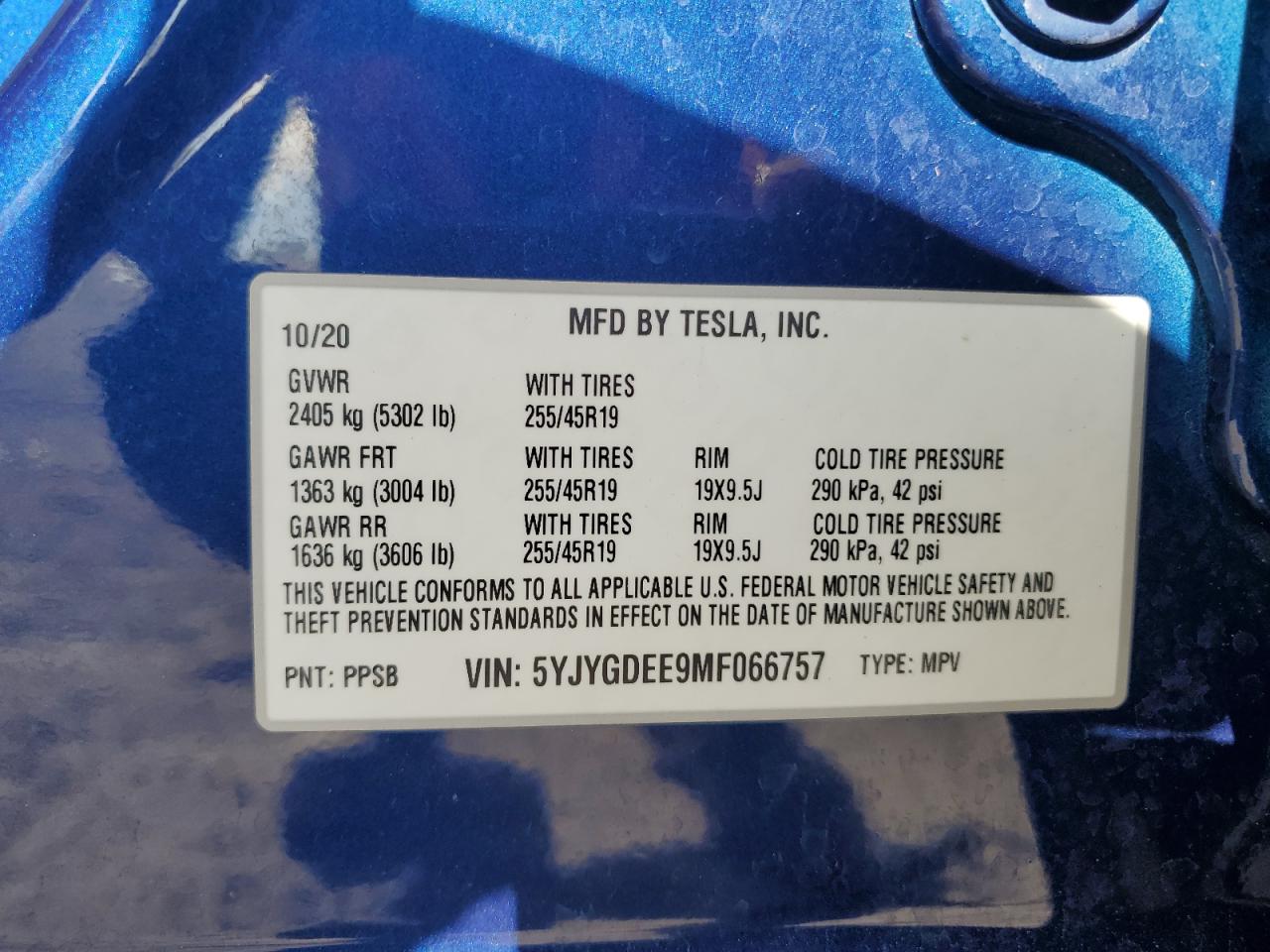 2021 Tesla Model Y VIN: 5YJYGDEE9MF066757 Lot: 84271794