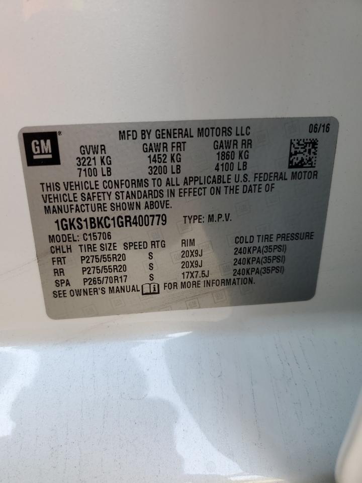2016 GMC Yukon Slt VIN: 1GKS1BKC1GR400779 Lot: 82254404