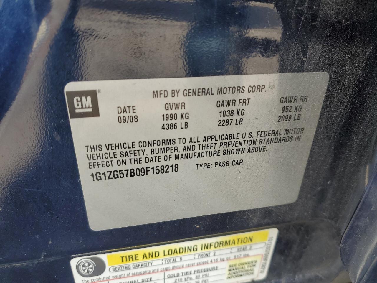 2009 Chevrolet Malibu Ls VIN: 1G1ZG57B09F158218 Lot: 86160294