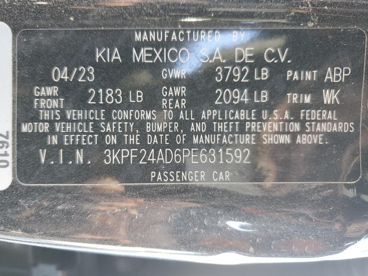 VIN 3KPF24AD6PE631592 2023 KIA FORTE no.12