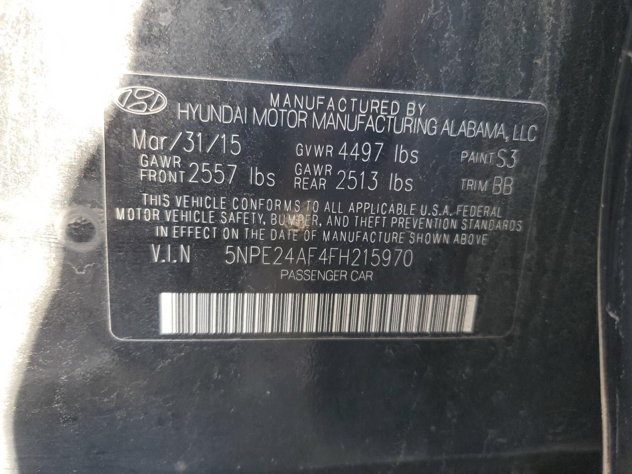 VIN 5NPE24AF4FH215970 2015 HYUNDAI SONATA no.12