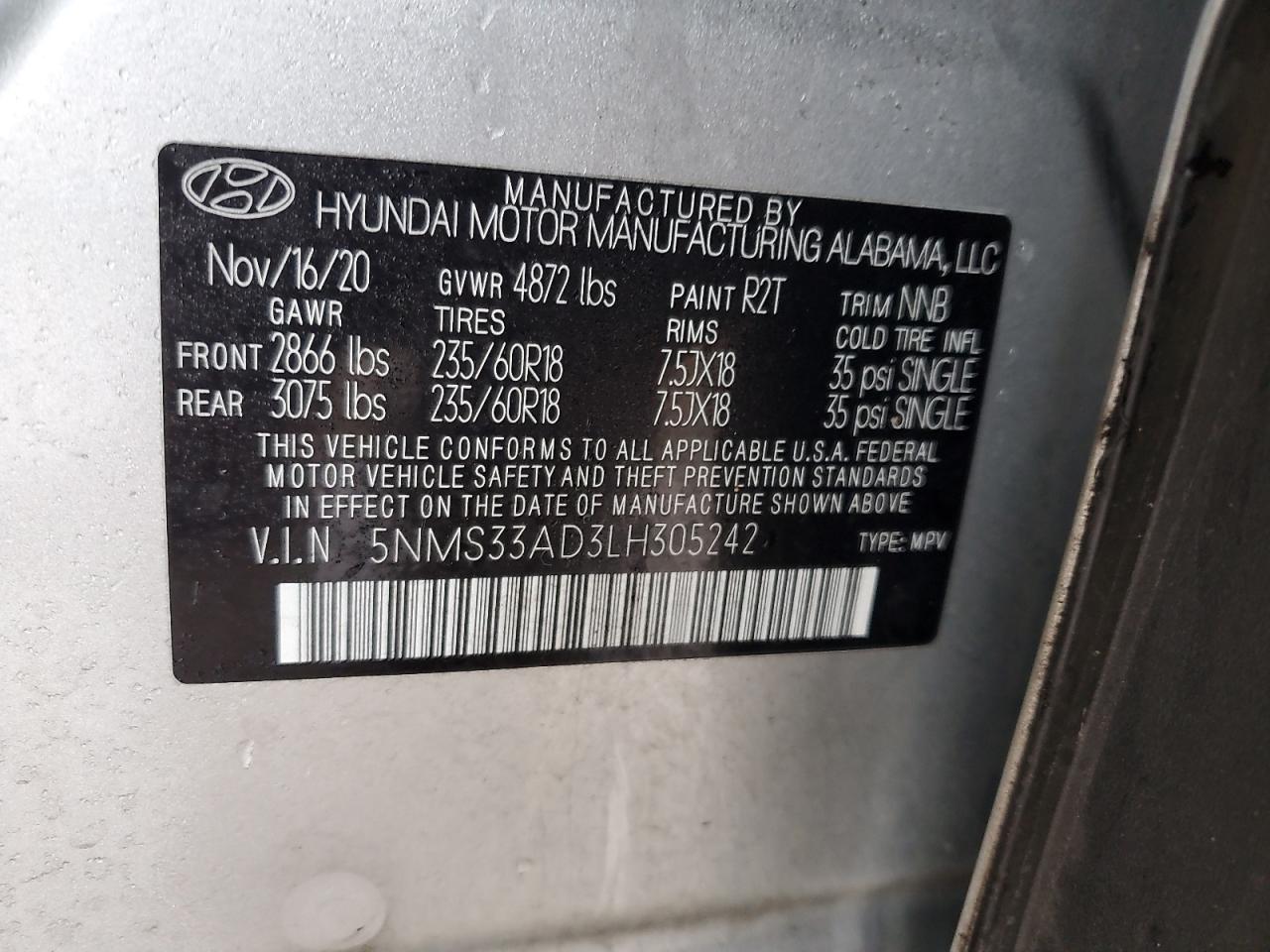 VIN 5NMS33AD3LH305242 2020 HYUNDAI SANTA FE no.12