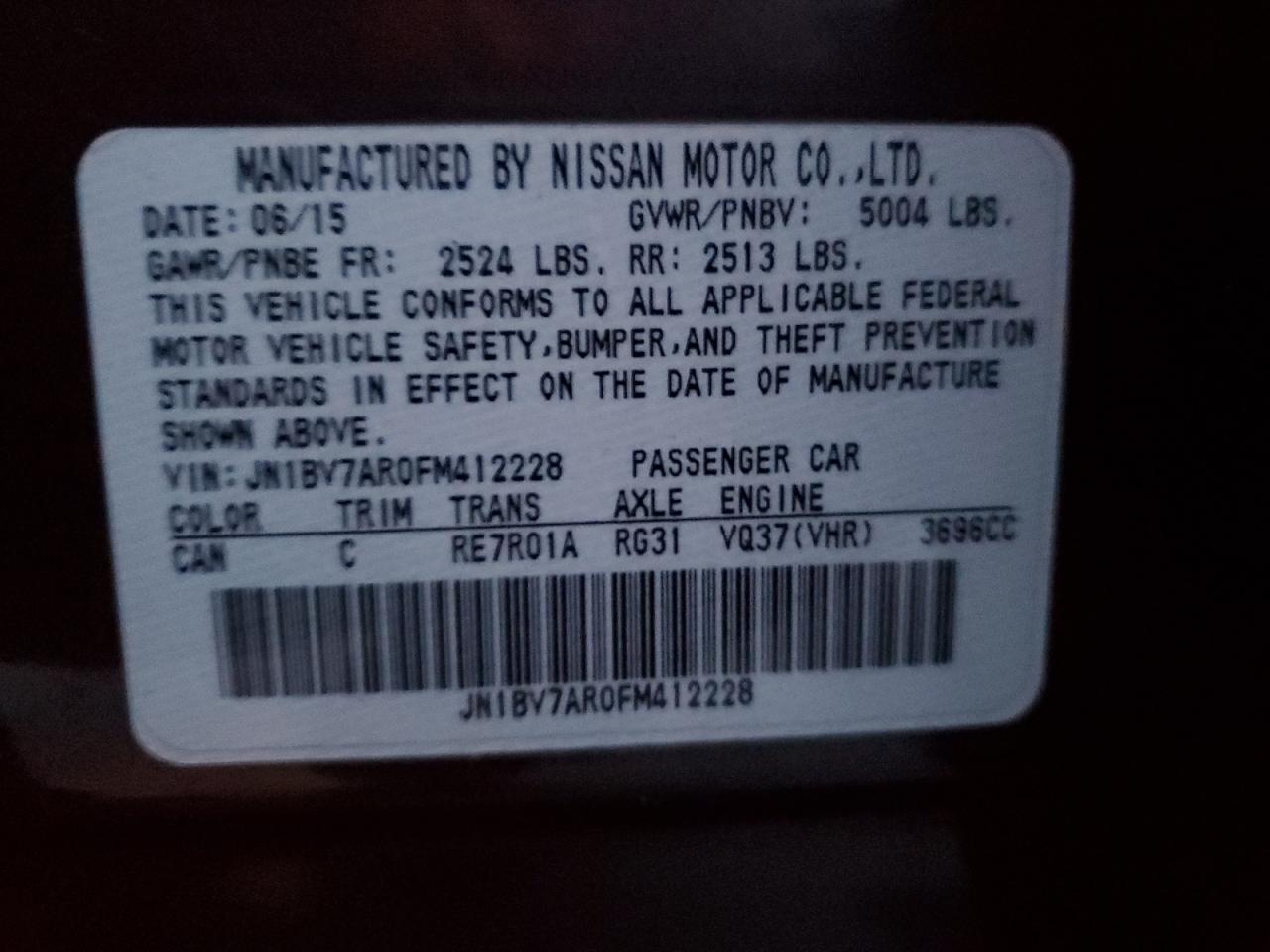 2015 Infiniti Q50 Base VIN: JN1BV7AR0FM412228 Lot: 85131184