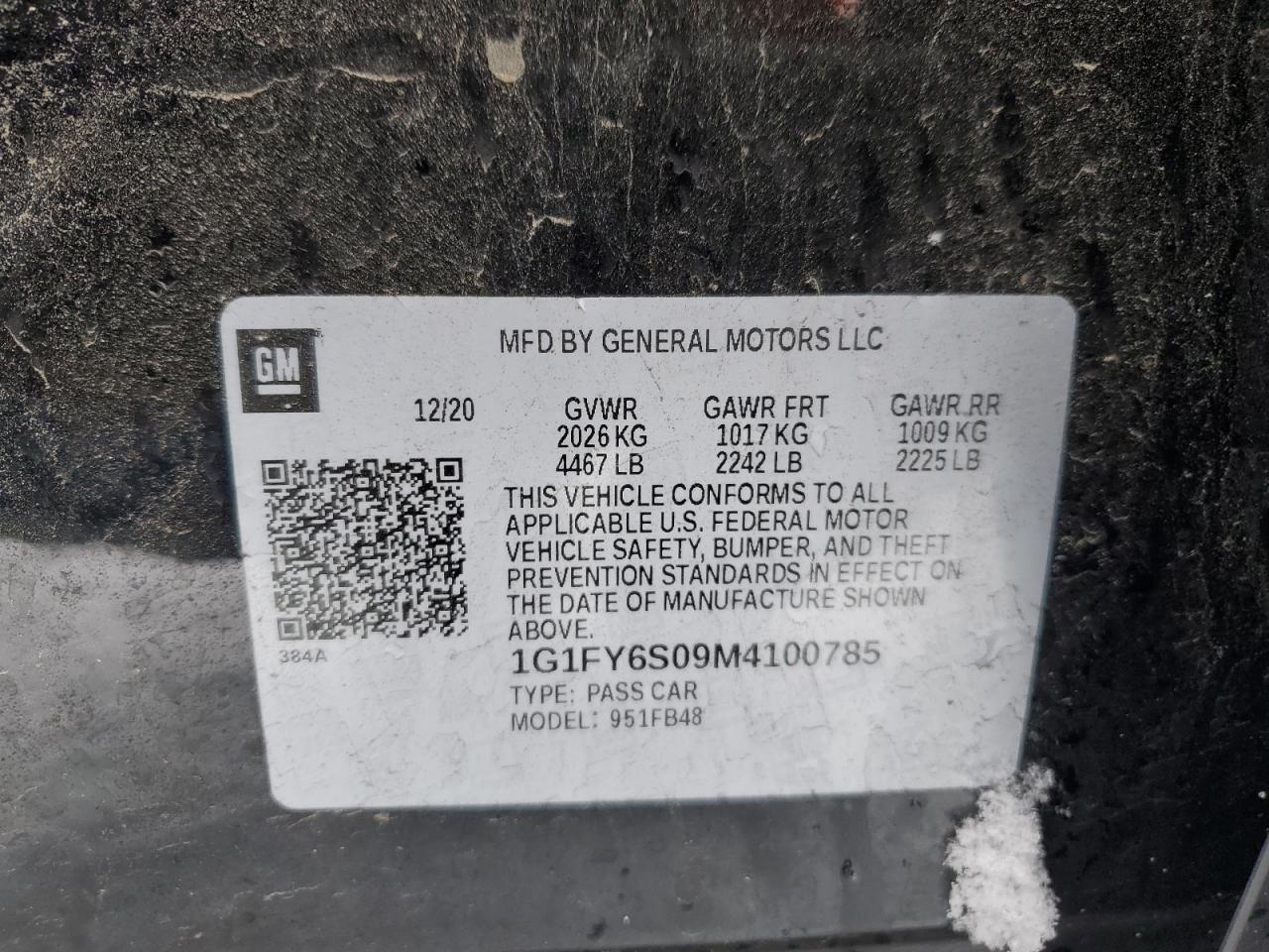 2021 Chevrolet Bolt Ev Lt VIN: 1G1FY6S09M4100785 Lot: 85722654