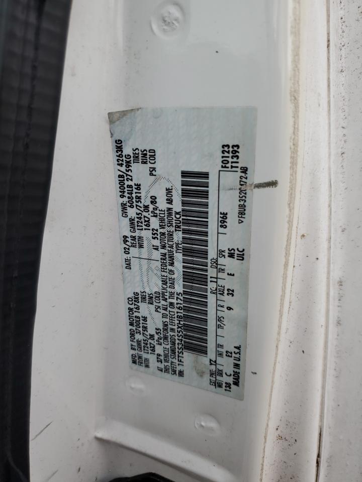 1999 Ford Econoline E350 Super Duty Van VIN: 1FTSS34S5XHB16175 Lot: 81320574