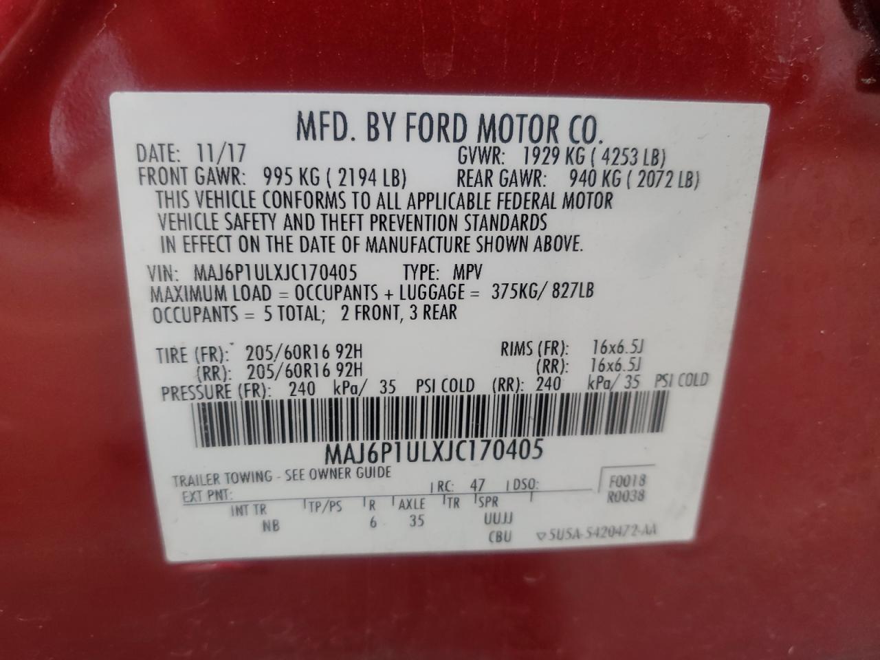 2018 Ford Ecosport Se VIN: MAJ6P1ULXJC170405 Lot: 85675484