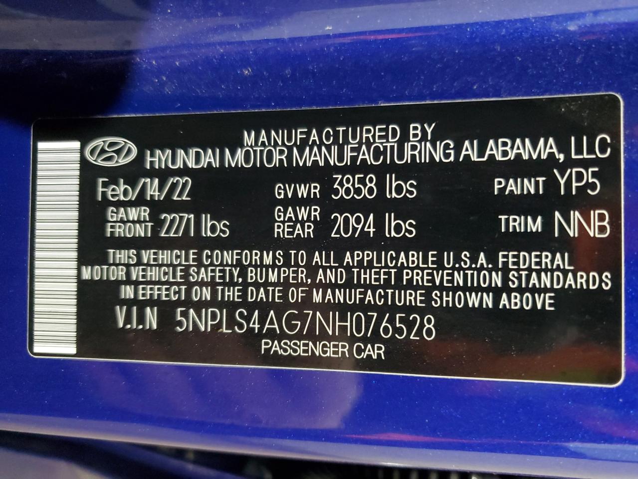 VIN 5NPLS4AG7NH076528 2022 HYUNDAI ELANTRA no.13