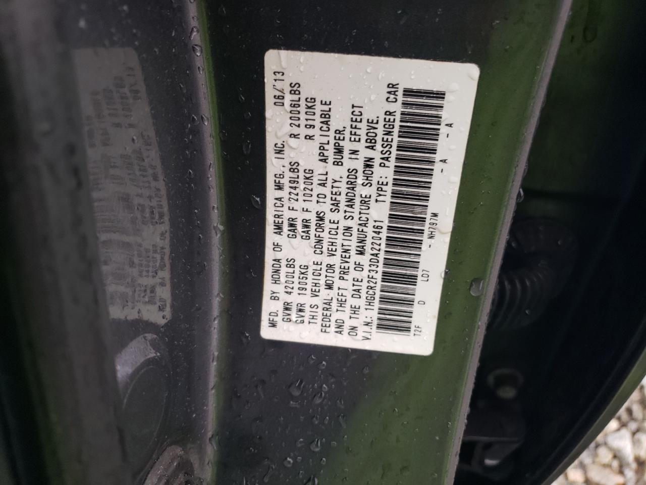 VIN 1HGCR2F33DA220461 2013 HONDA ACCORD no.12