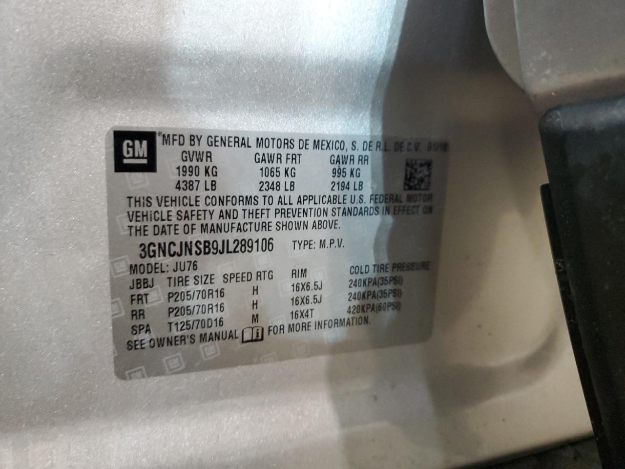 CHEVROLET TRAX 2018 VIN 3GNCJNSB9JL289106 photo 13