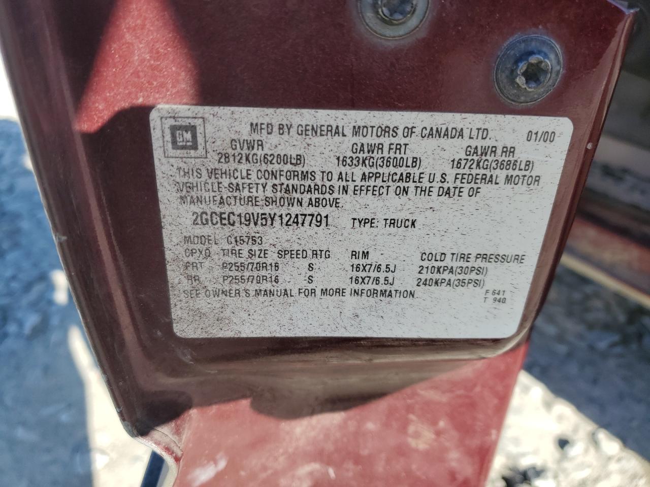 2002 Chevrolet Silverado C1500 VIN: 2GCEC19V5Y1247791 Lot: 85632694