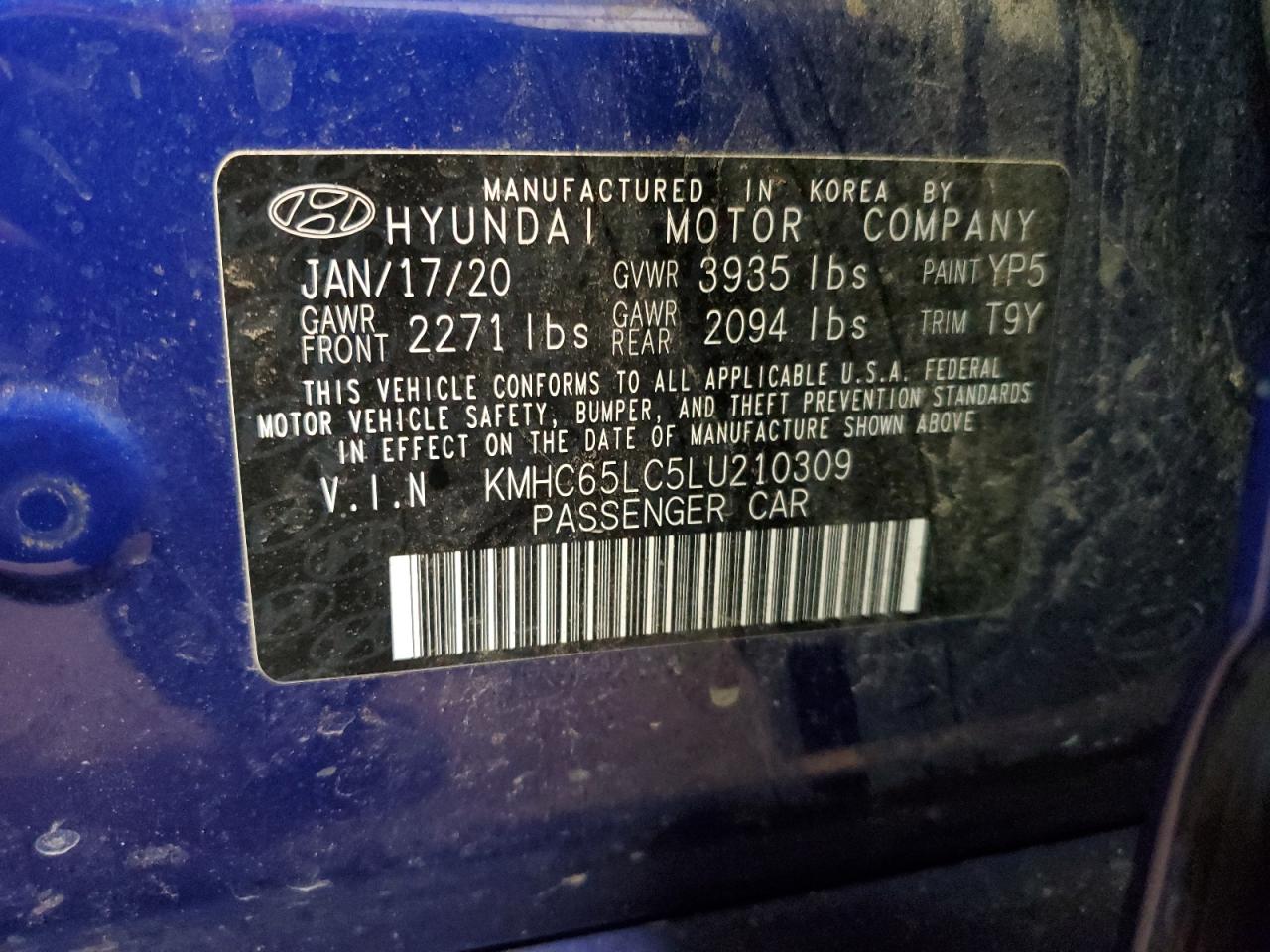 2020 Hyundai Ioniq Blue VIN: KMHC65LC5LU210309 Lot: 85261474