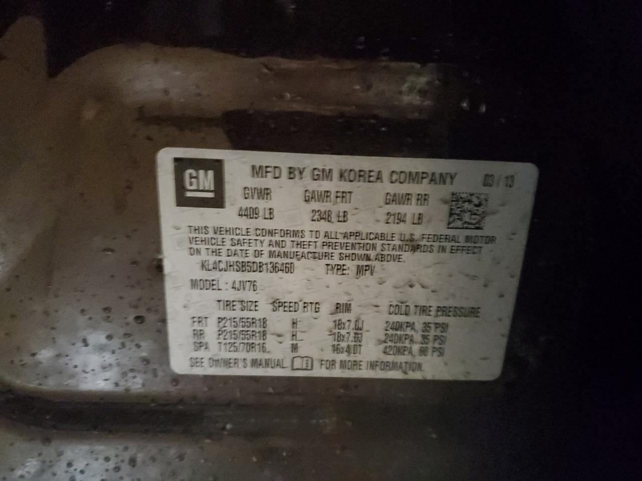 2013 Buick Encore Premium VIN: KL4CJHSB5DB136460 Lot: 85485264