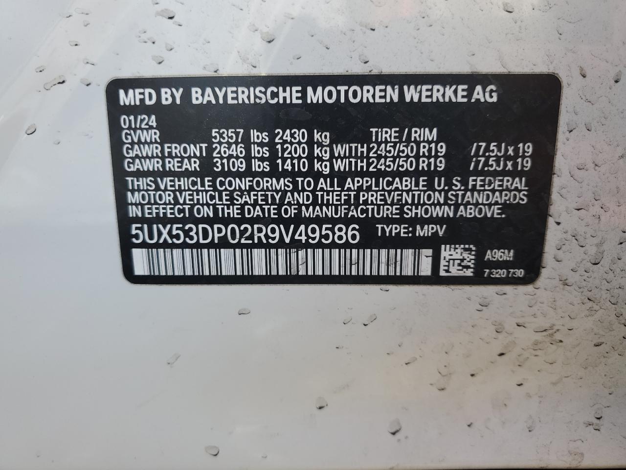 VIN 5UX53DP02R9V49586 2024 BMW X3 no.13