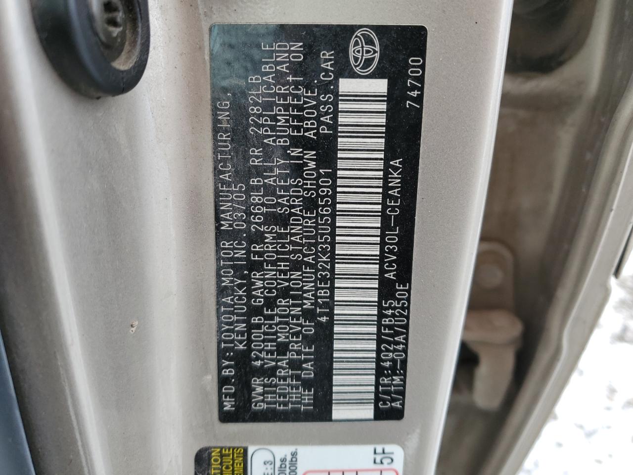 2005 Toyota Camry Le VIN: 4T1BE32K35U565901 Lot: 83452124