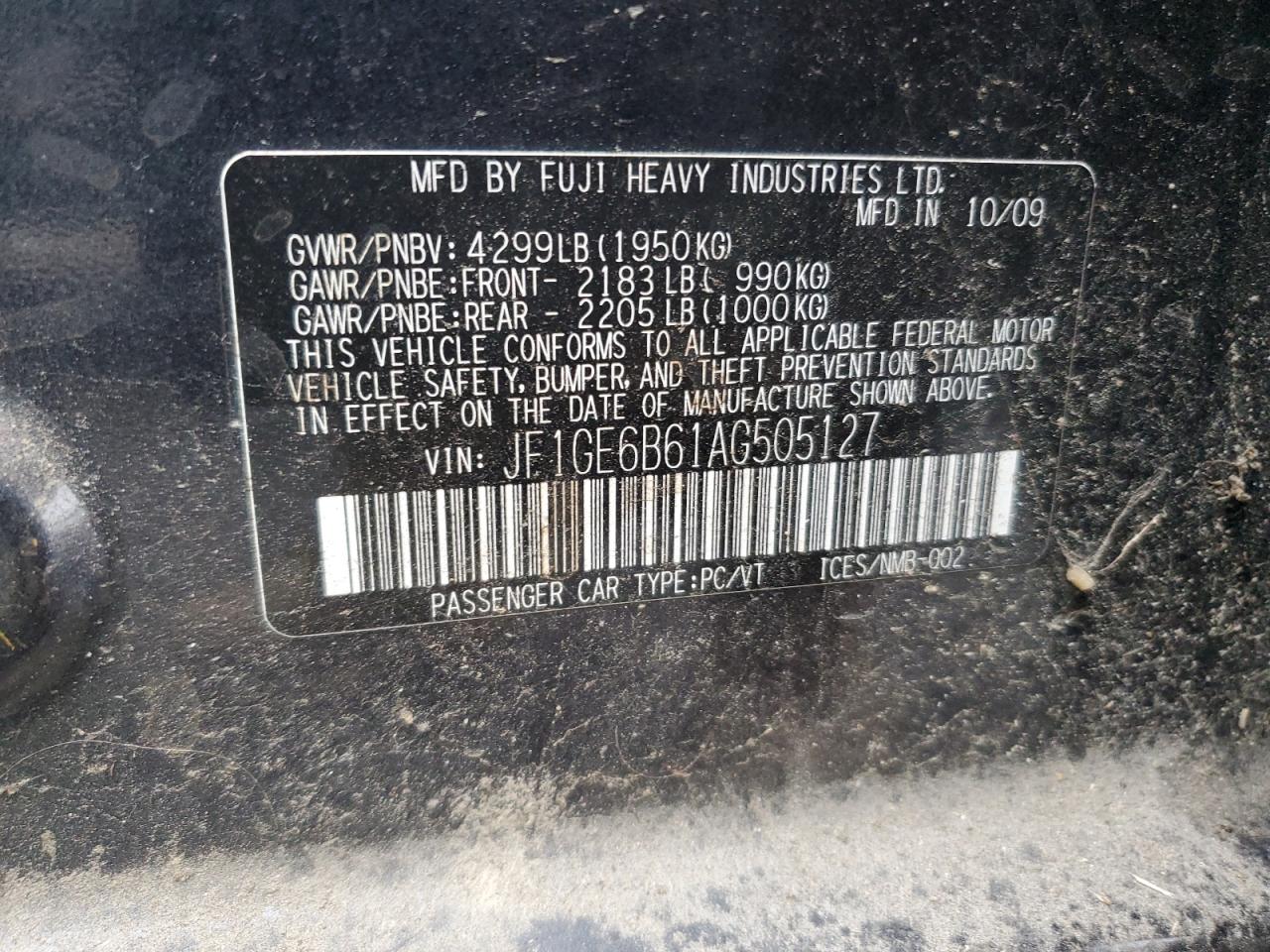 2010 Subaru Impreza 2.5I Premium VIN: JF1GE6B61AG505127 Lot: 83890054