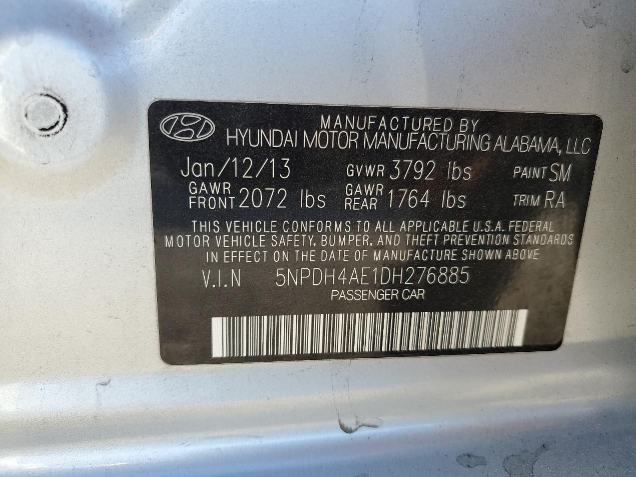 VIN 5NPDH4AE1DH276885 2013 HYUNDAI ELANTRA no.12