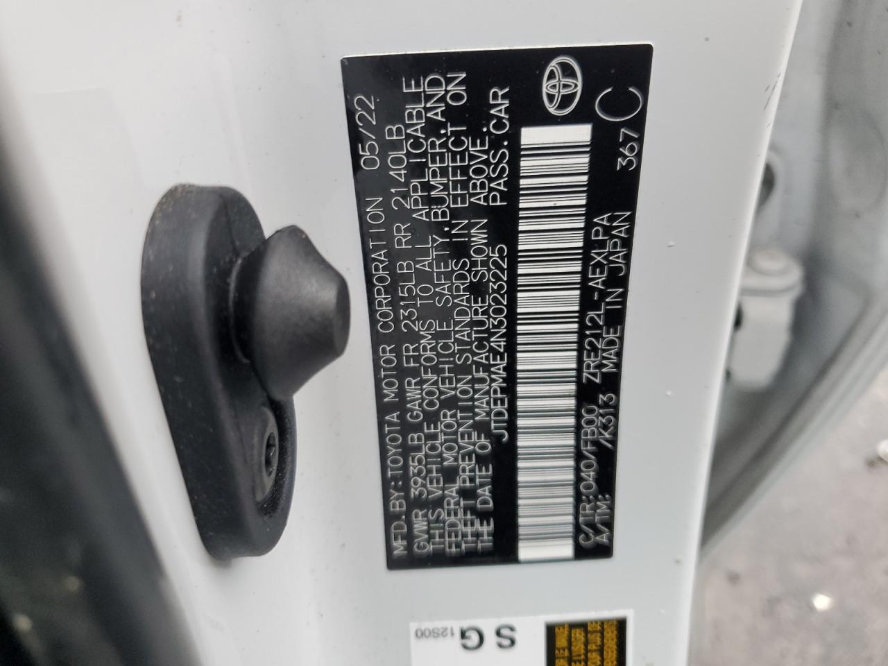 2022 Toyota Corolla Le VIN: JTDEPMAE4N3023225 Lot: 83897564