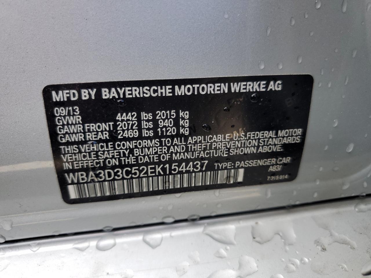 VIN WBA3D3C52EK154437 2014 BMW 3 SERIES no.12