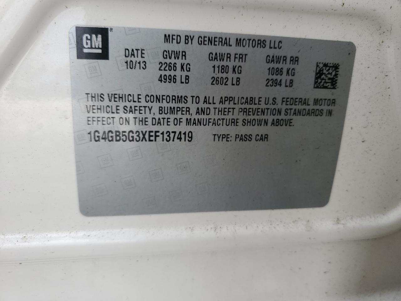 2014 Buick Lacrosse VIN: 1G4GB5G3XEF137419 Lot: 64119405