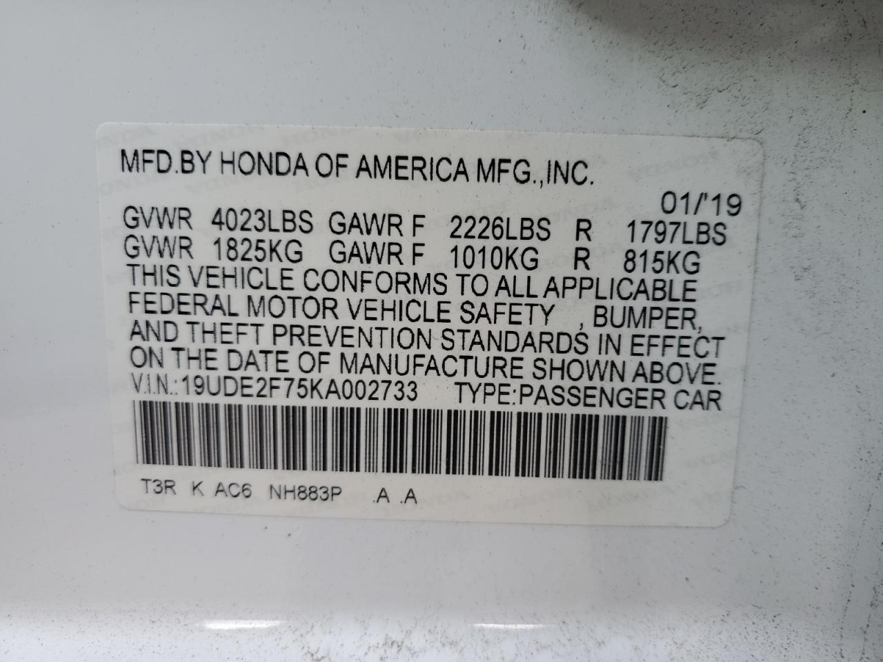 VIN 19UDE2F75KA002733 2019 ACURA ILX no.12