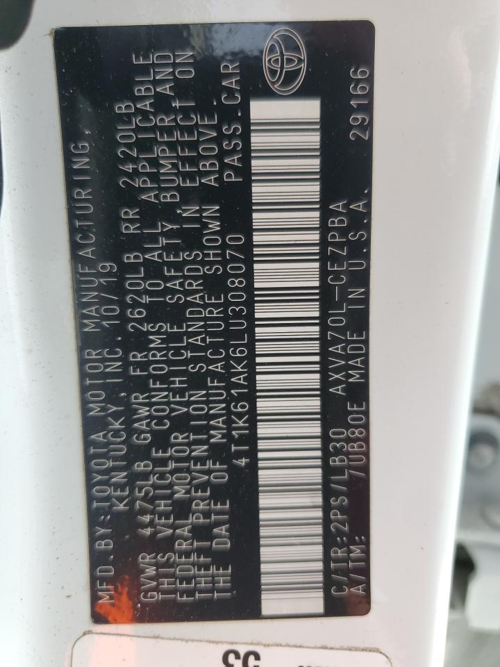 2020 Toyota Camry Xse VIN: 4T1K61AK6LU308070 Lot: 66946275