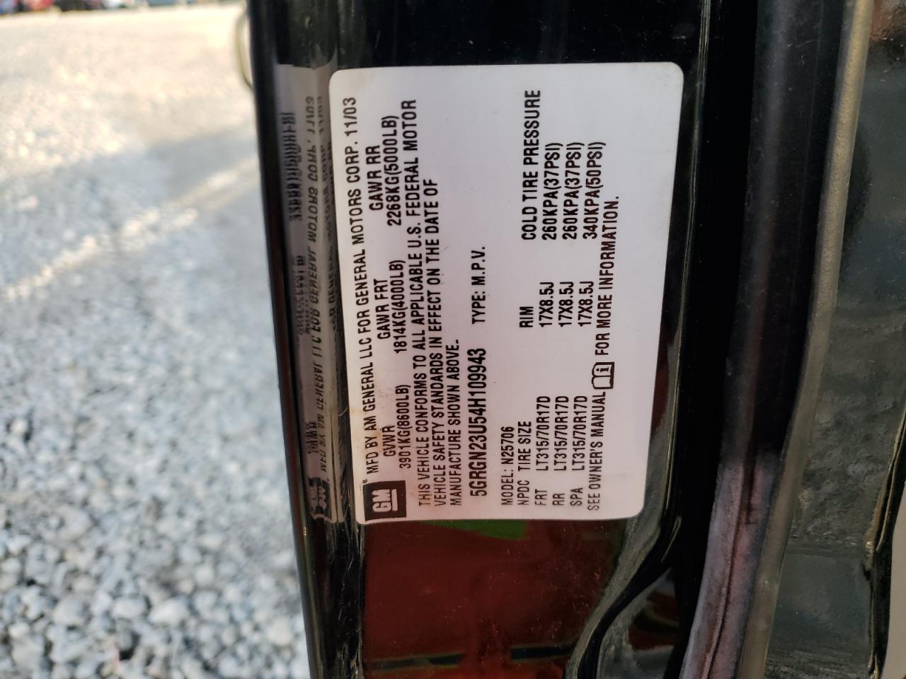 2004 Hummer H2 VIN: 5GRGN23U54H10993 Lot: 85440454