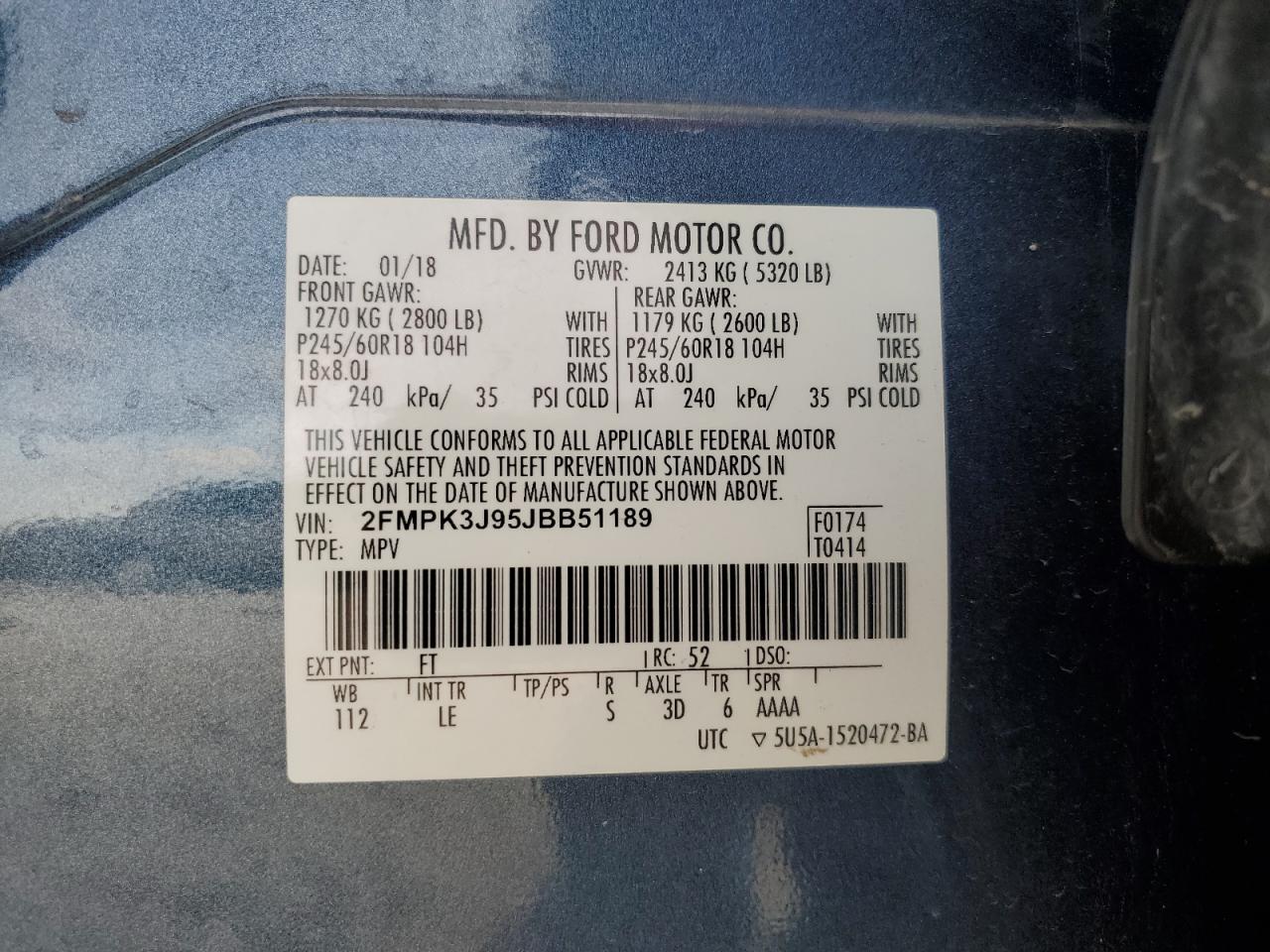 2018 Ford Edge Sel VIN: 2FMPK3J95JBB51189 Lot: 82017484