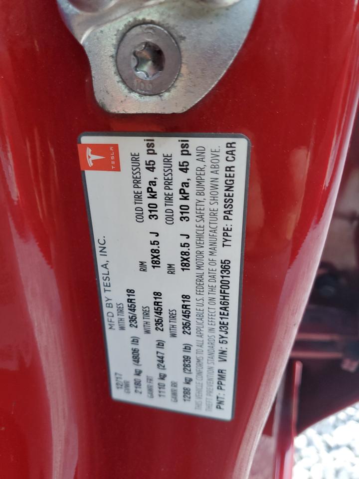 2017 Tesla Model 3 VIN: 5YJ3E1EA6HF001365 Lot: 85522784