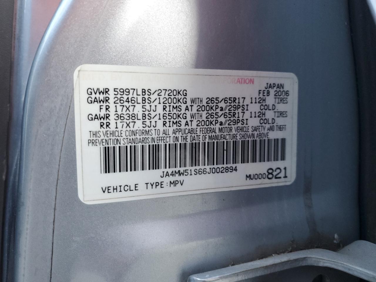 2006 Mitsubishi Montero Limited VIN: JA4MW51S66J002894 Lot: 84542064