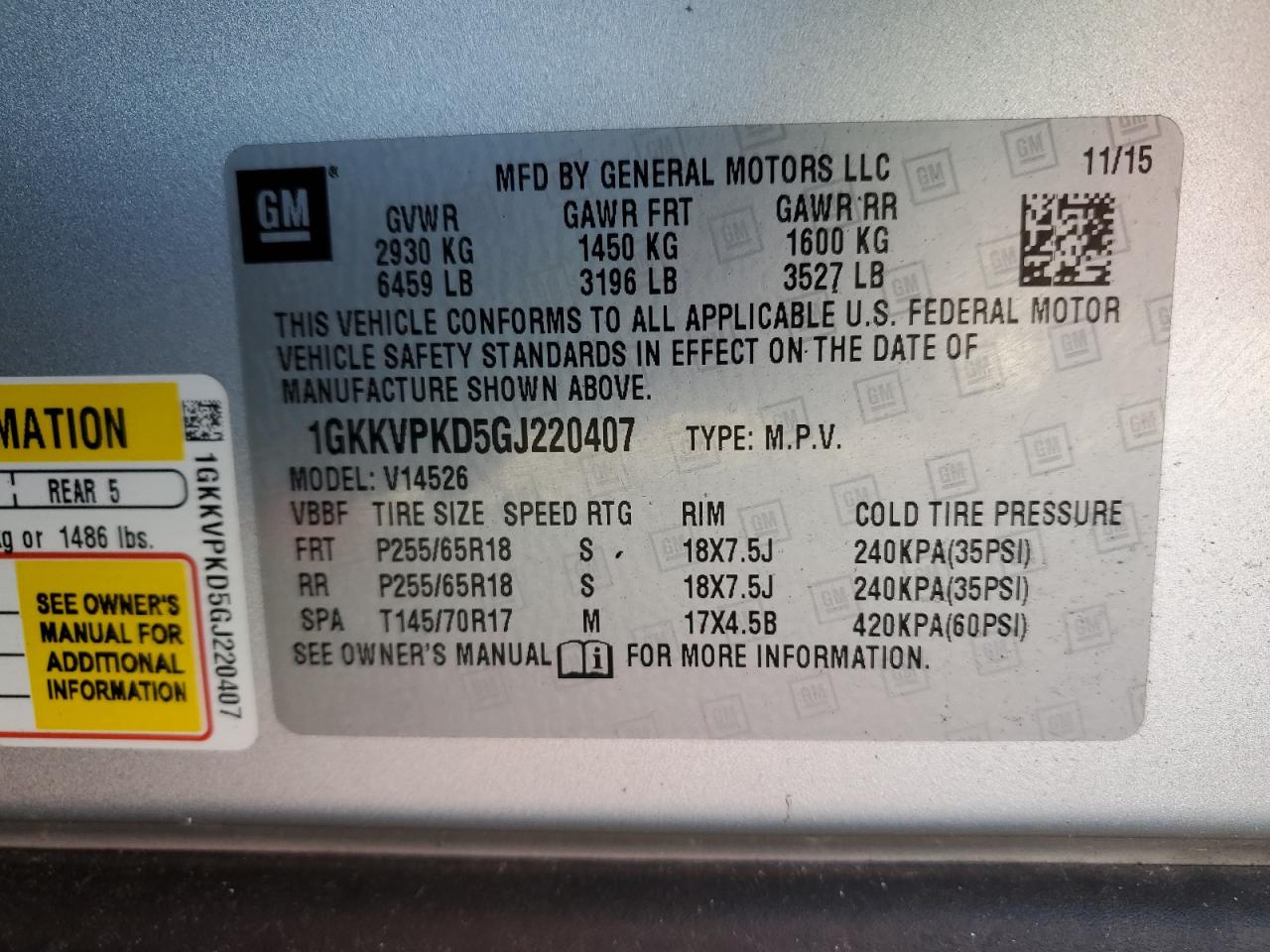 VIN 1GKKVPKD5GJ220407 2016 GMC ACADIA no.13