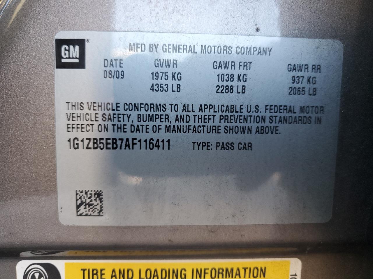 2010 Chevrolet Malibu Ls VIN: 1G1ZB5EB7AF116411 Lot: 85704294