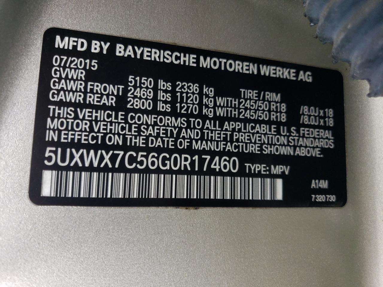 VIN 5UXWX7C56G0R17460 2016 BMW X3 no.13