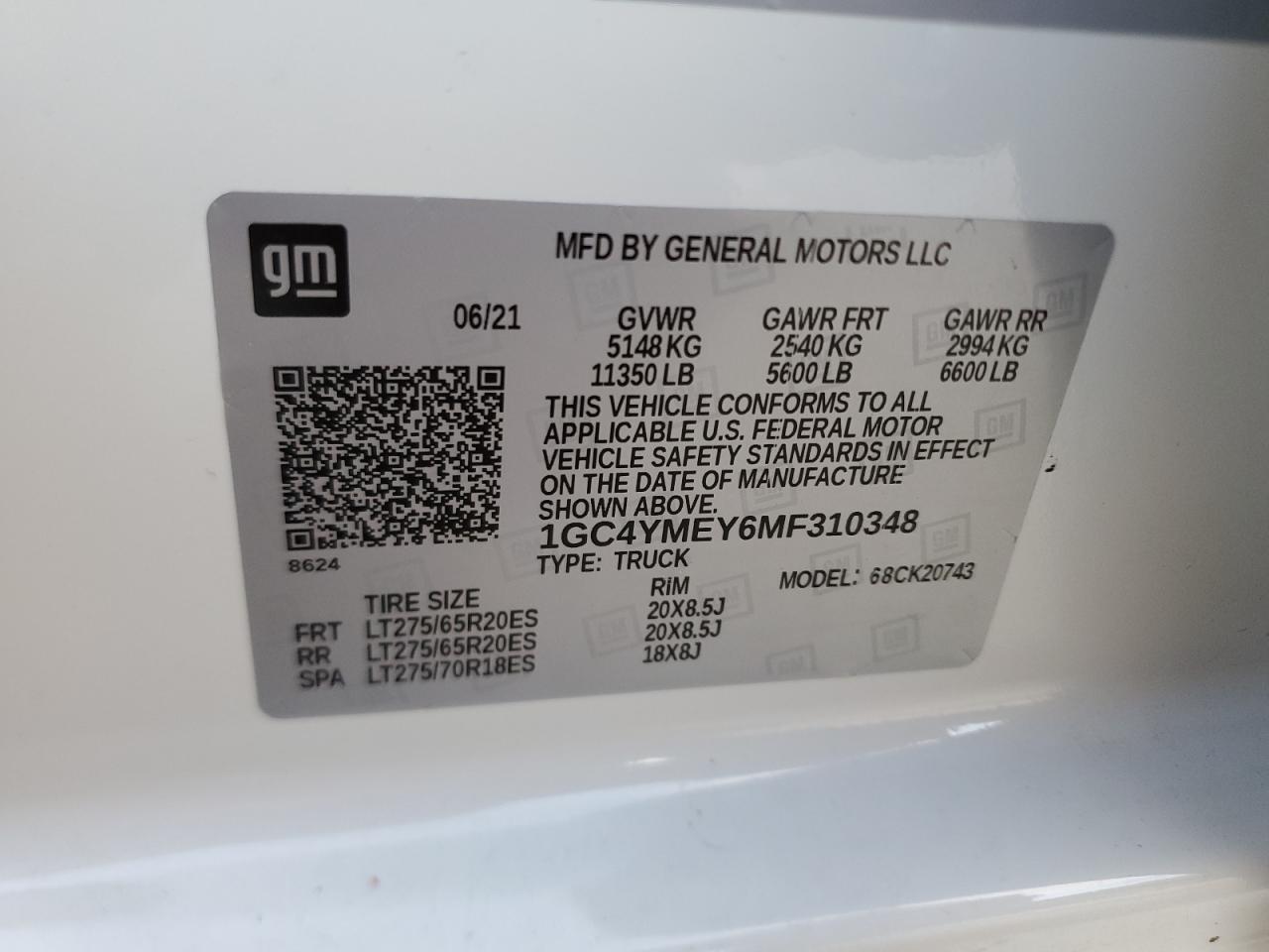 VIN 1GC4YMEY6MF310348 2021 CHEVROLET ALL Models no.12