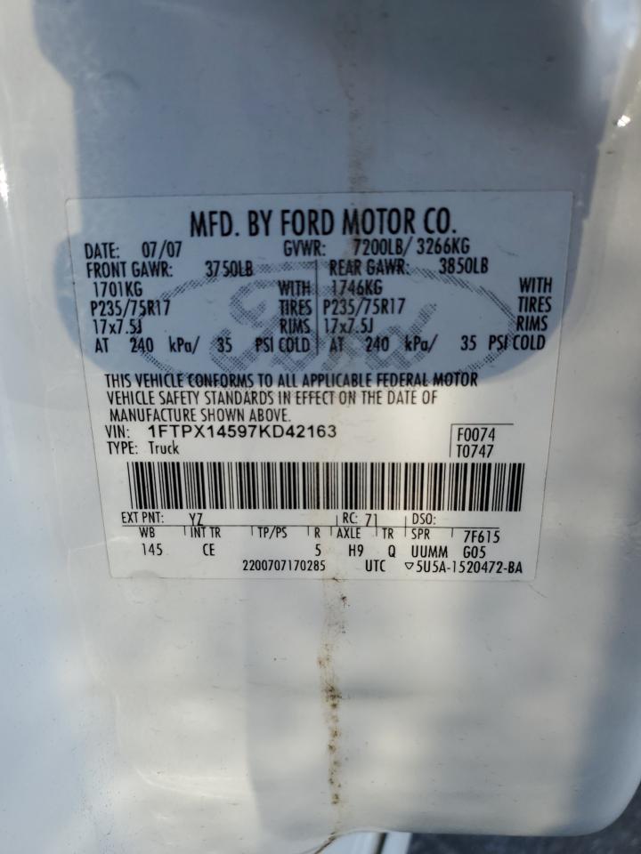 2007 Ford F150 VIN: 1FTPX14597KD42163 Lot: 84339254